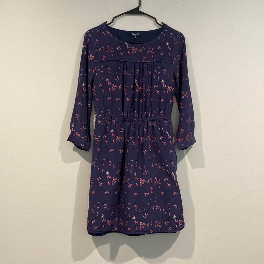 Madewell Purple with Pink Floral Pattern Silk Dress with Pockets - Size 0